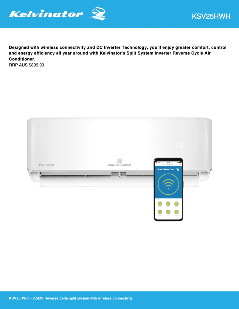 Page n°1 - Fiche technique Kelvinator KSV50HWH