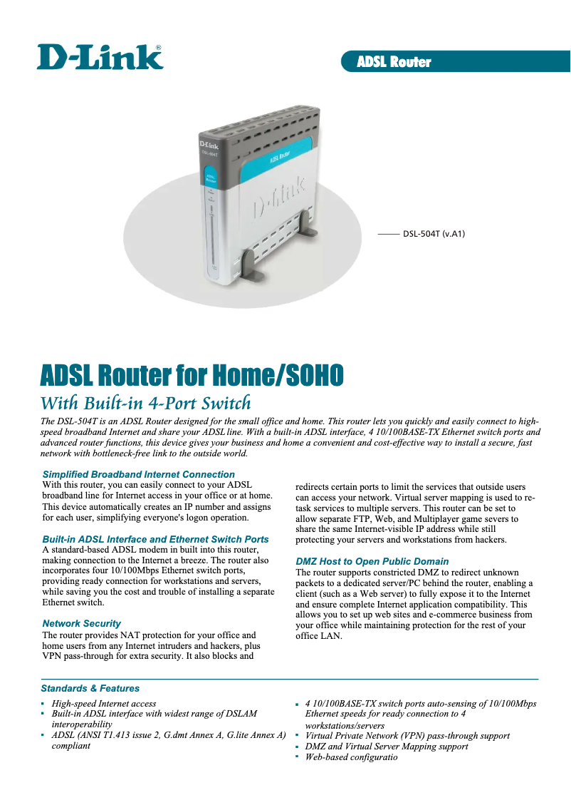 Page 1 de la notice Fiche technique D-Link DSL-504T