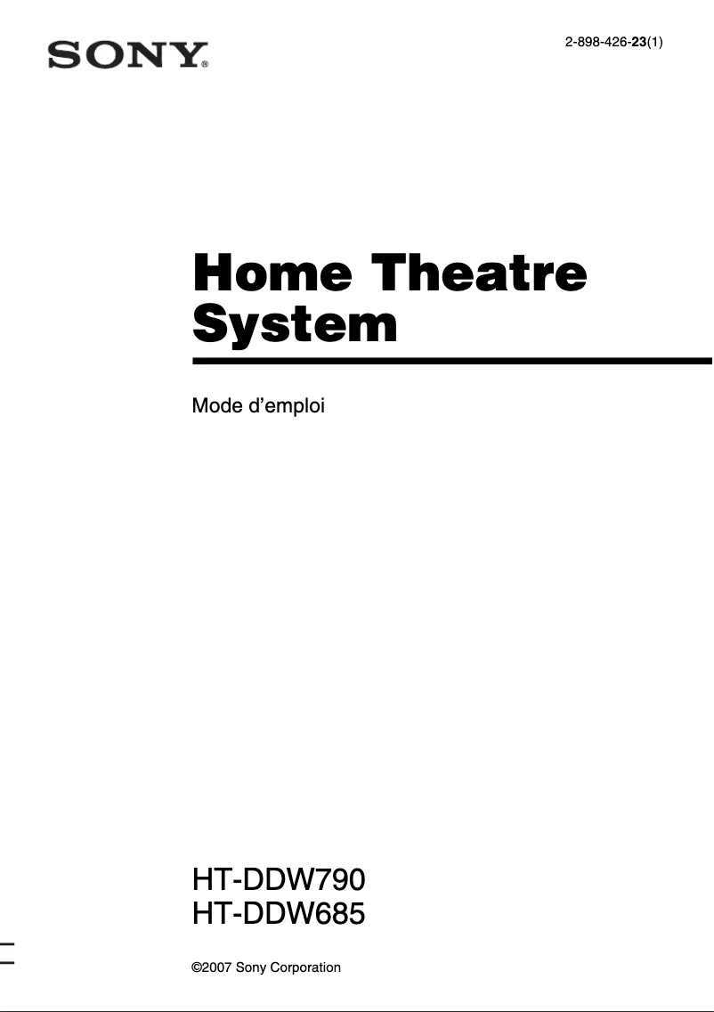 Page 1 de la notice Manuel utilisateur Sony HT-DDW790
