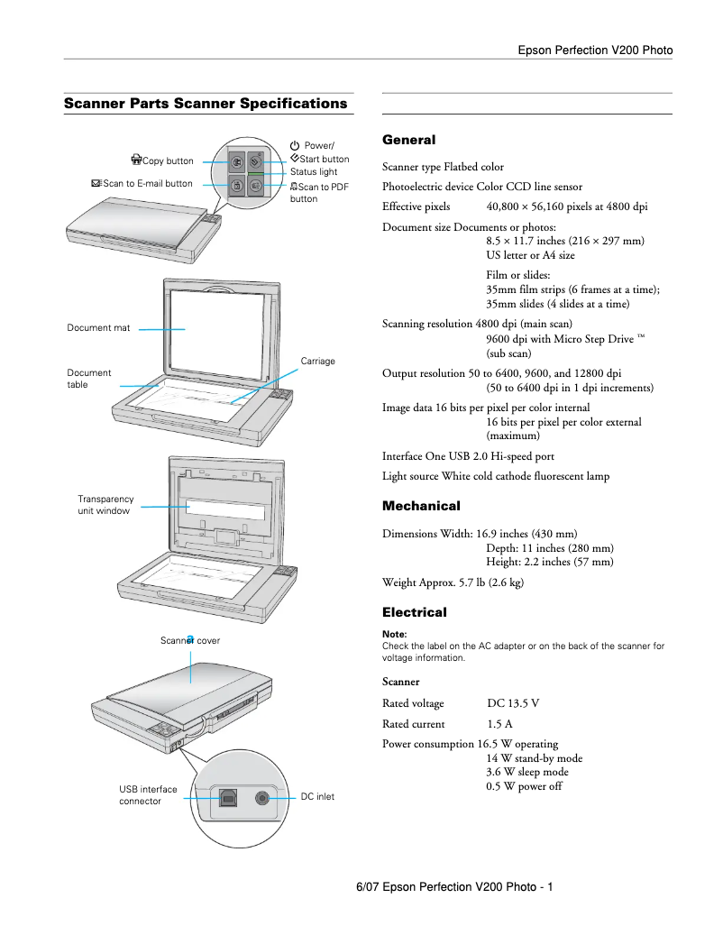 Page 1 de la notice Manuel utilisateur Epson Perfection V200 Photo