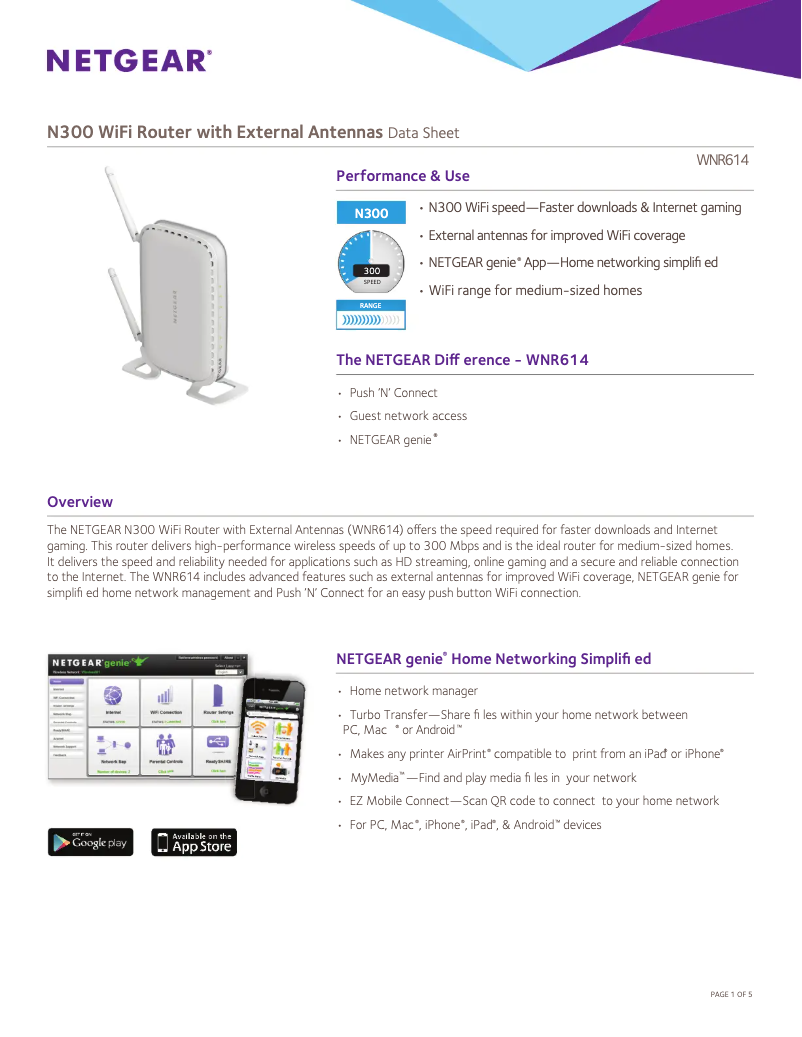 Page 1 de la notice Fiche technique Netgear WNR614