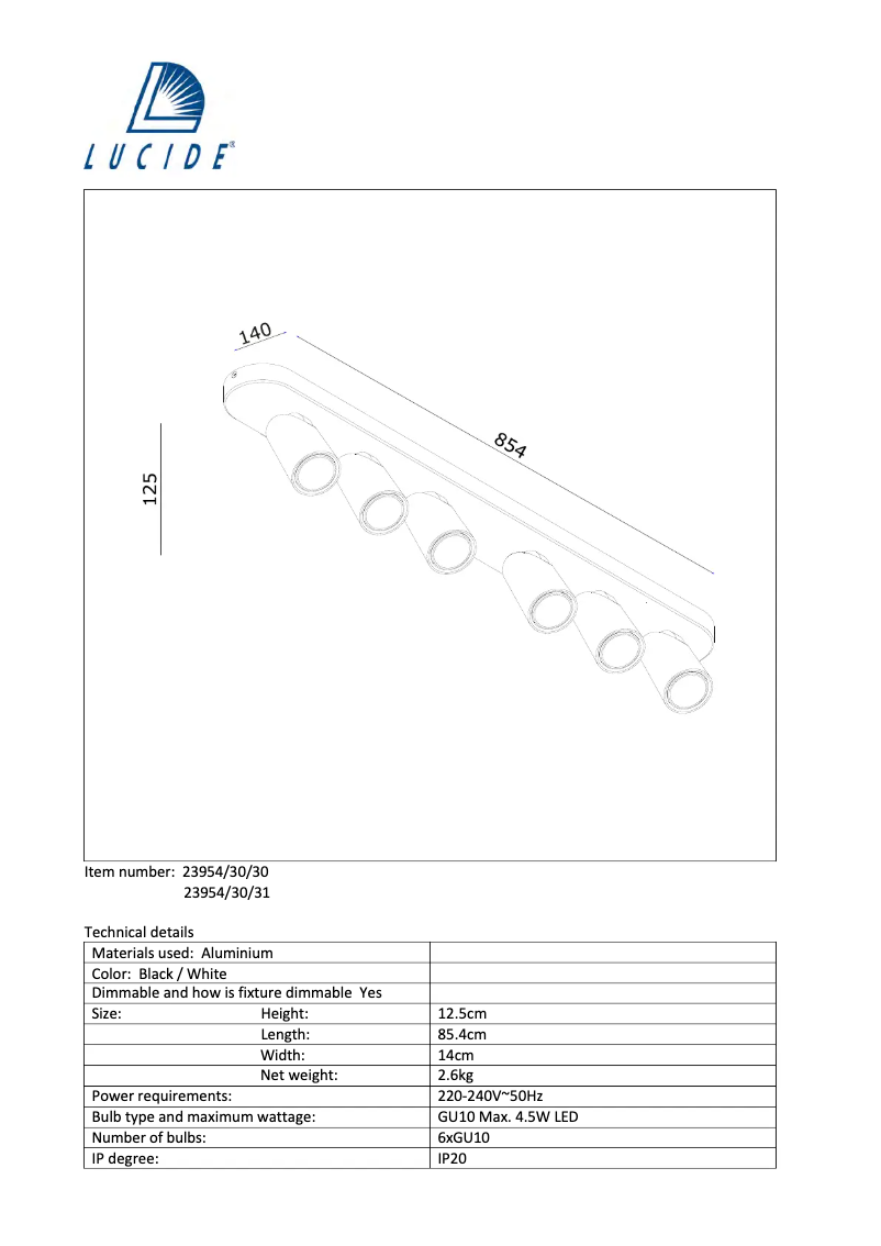Page 1 de la notice Manuel utilisateur Lucide Xyrus 23954/30/30