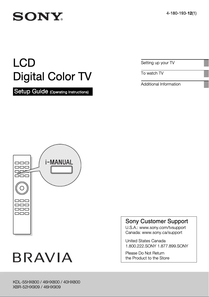 Página 1 del manual Manual de usuario Sony Bravia XBR-52HX909
