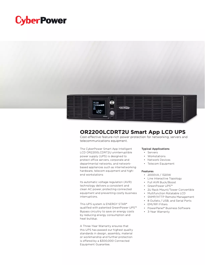 Image de la première page du manuel de l'appareil Smart App LCD OR2200LCDRT2U