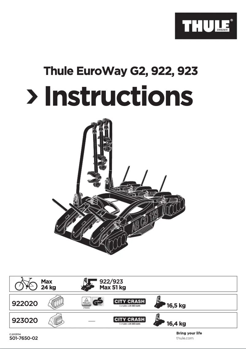 Page 1 de la notice Manuel utilisateur Thule EuroWay G2 923