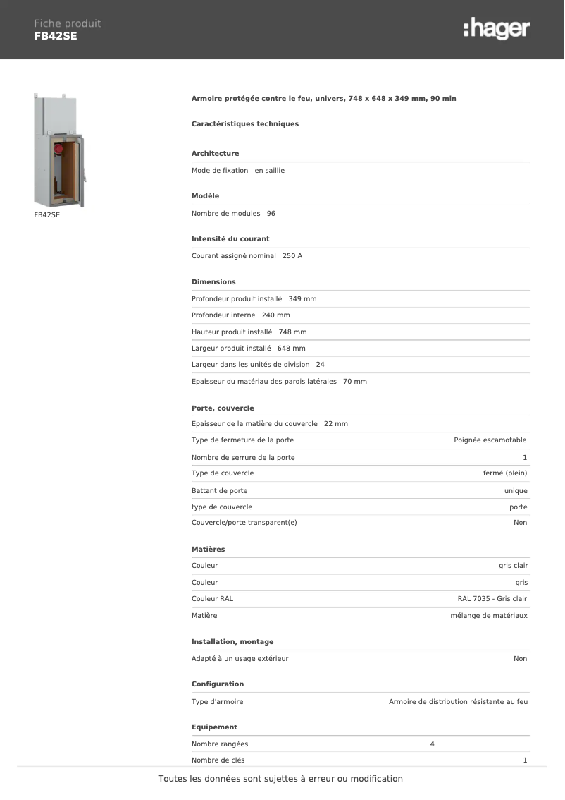 Page n°1 - Fiche technique Hager FB42SE