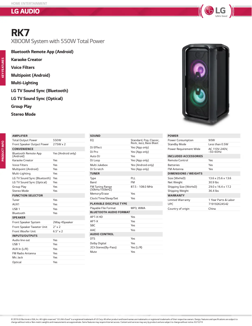 Image de la première page du manuel de l'appareil XBOOM RK7