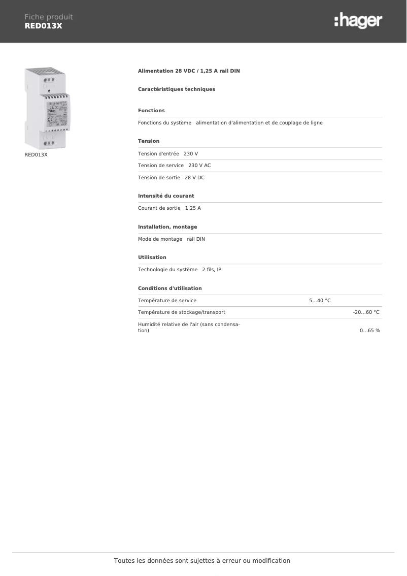 Image de la première page du manuel de l'appareil RED013X