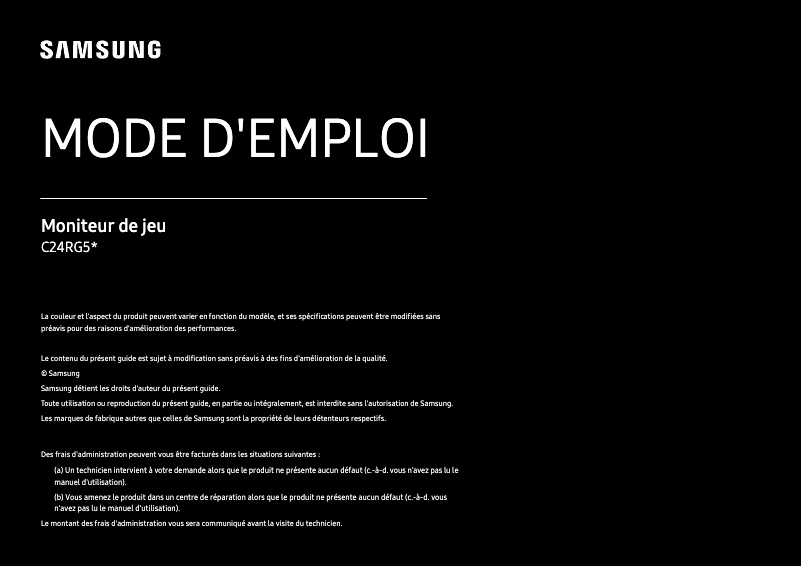 Page 1 de la notice Manuel utilisateur Samsung C24RG54FQU