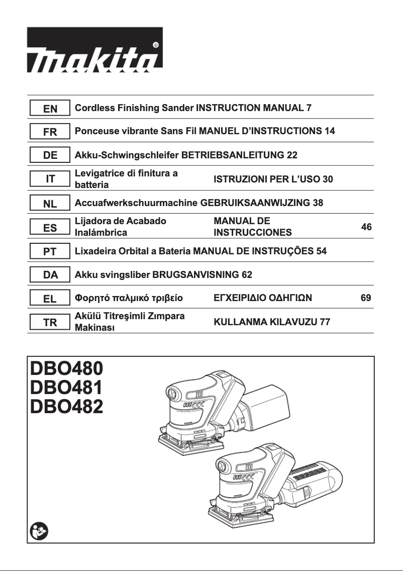 Page n°1 - Manuel utilisateur Makita DBO480
