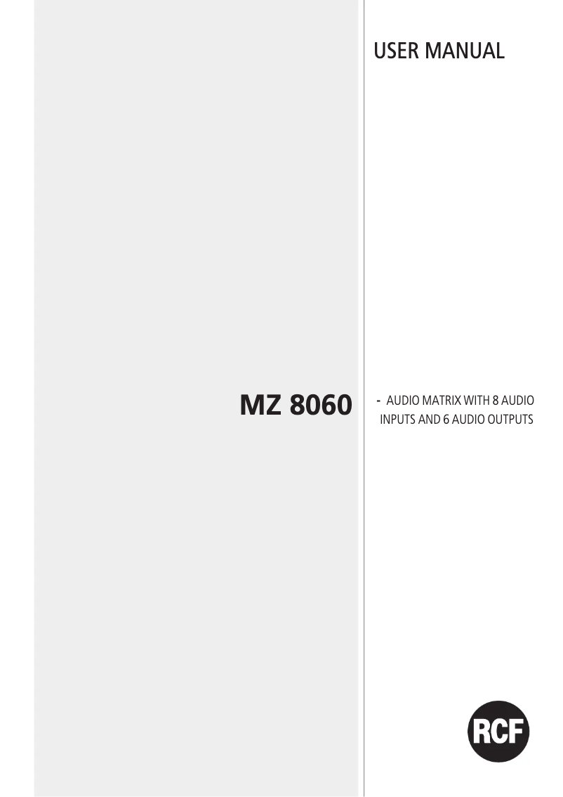 Page 1 de la notice Manuel utilisateur RCF MZ 8060