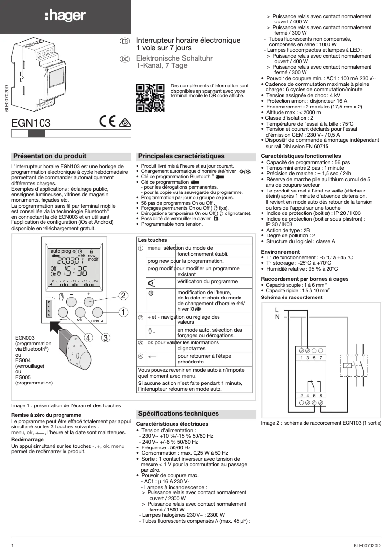 Page n°1 - Instructions / montage Hager EGN103