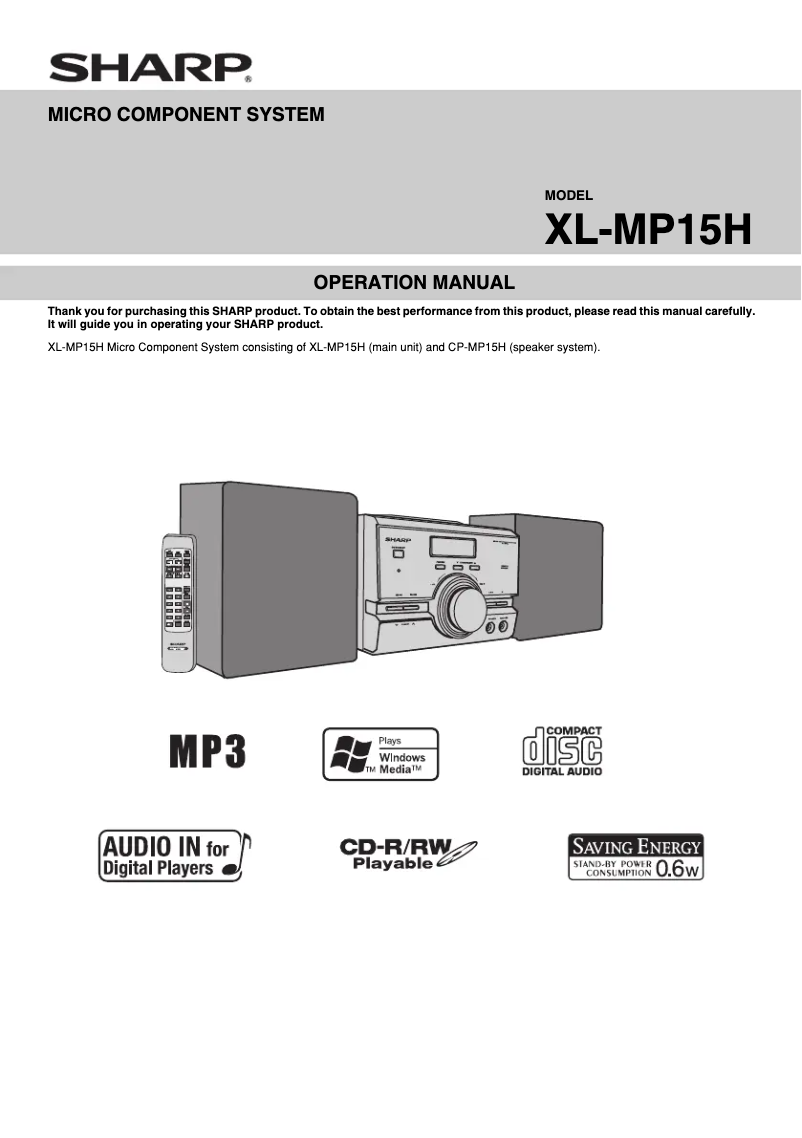 Page 1 de la notice Manuel utilisateur Sharp XLMP15H