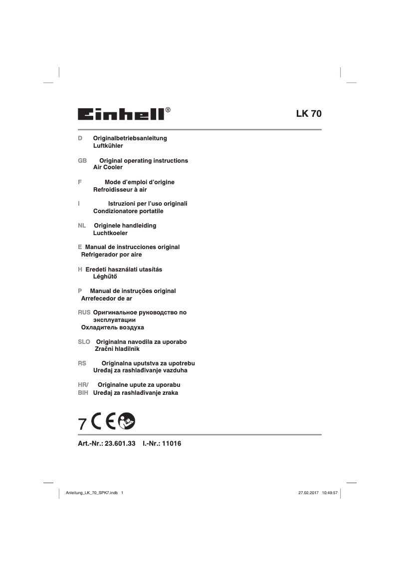 Image de la première page du manuel de l'appareil LK 70