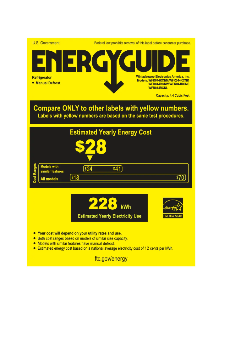 Page n°1 - Label énergétique Winia WFR044RCNC