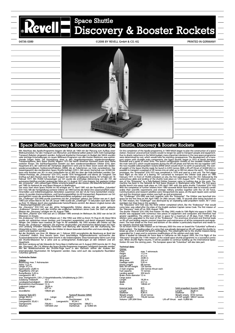 Página 1 del manual Manual de usuario Revell Space Shuttle Discovery + Booster Rockets