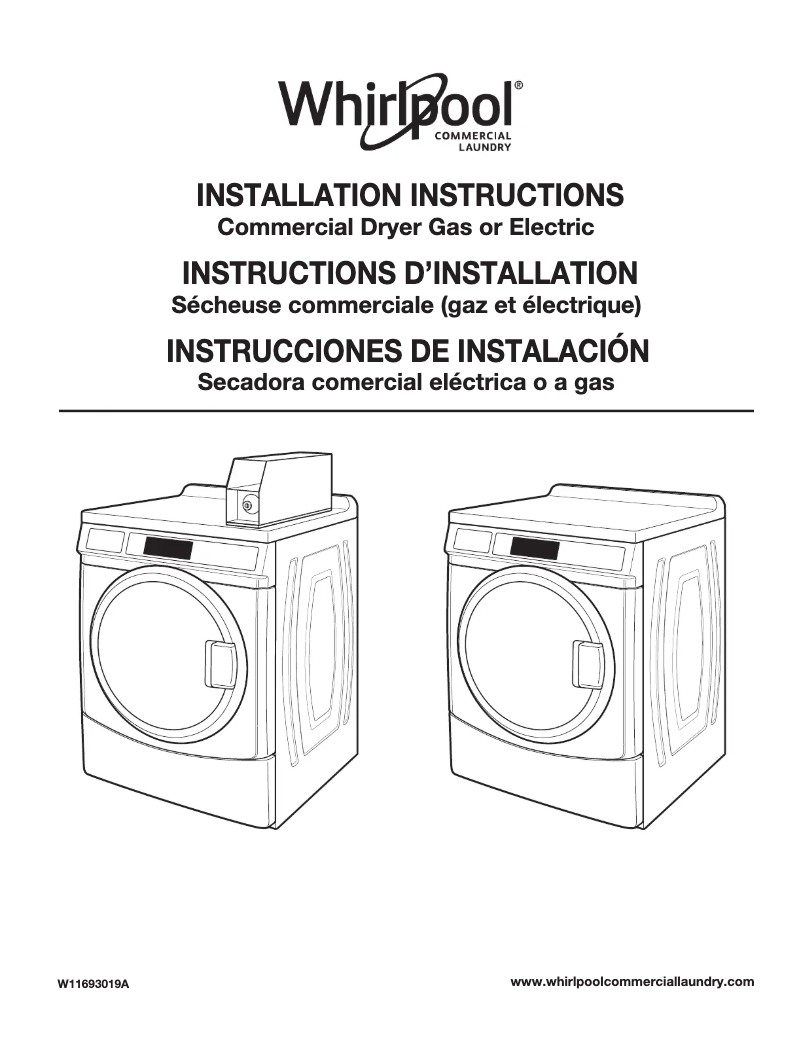 Page 1 de la notice Guide d'installation Whirlpool CED9160GW