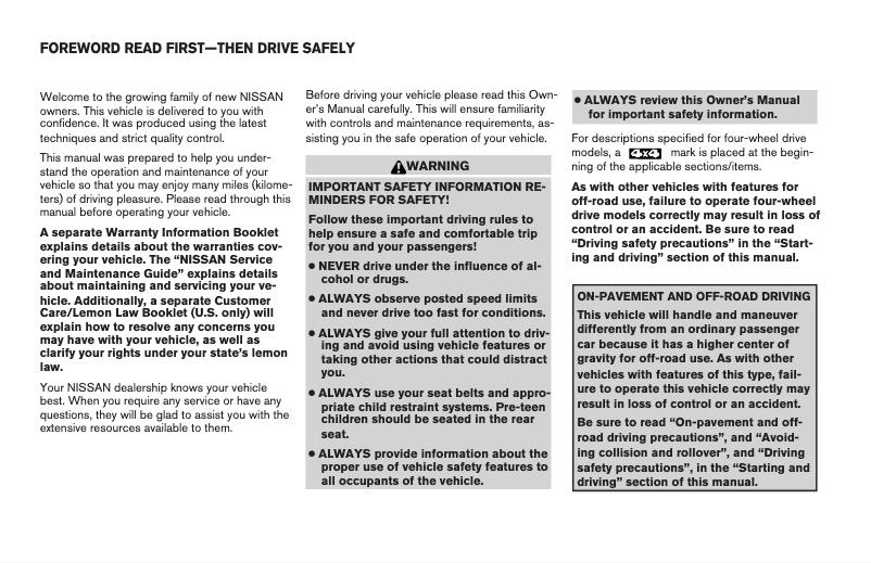 Page 1 of the manual User Manual Nissan Pathfinder (2007)