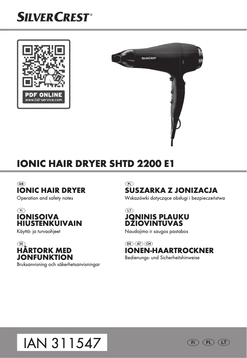 Page n°1 - Manuel utilisateur SilverCrest SHT 2200 E1