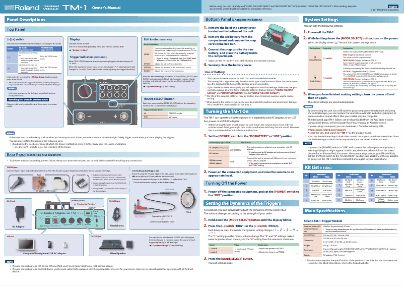 Page n°1 - Manuel utilisateur Roland TM-1 T