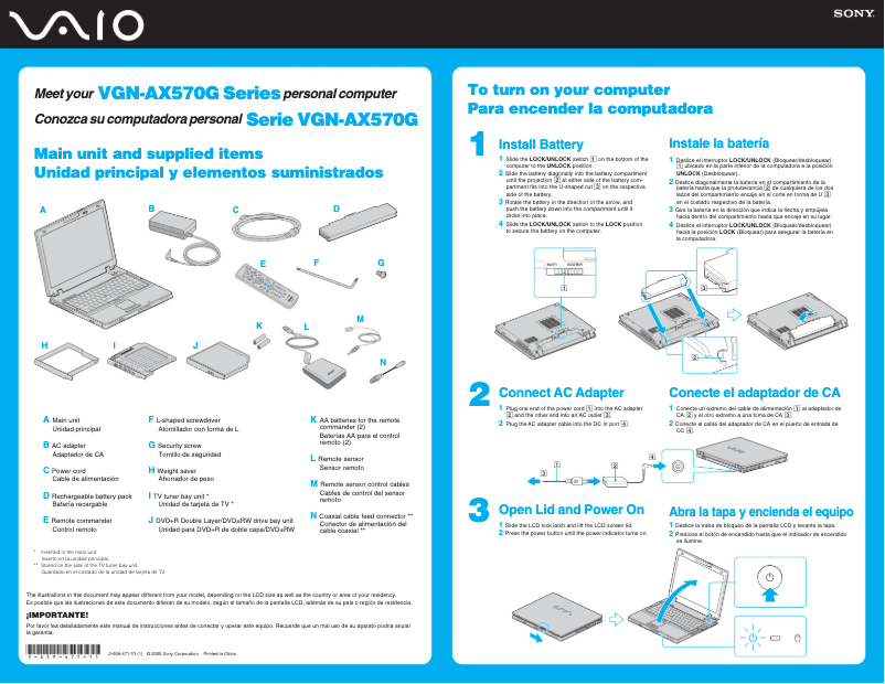 Page 1 de la notice Guide d'installation Sony Vaio VGN-AX570G