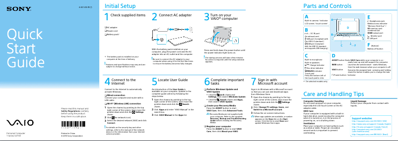 Page n°1 - Guide d'installation Sony Vaio Tab 13 SVT13132PXS