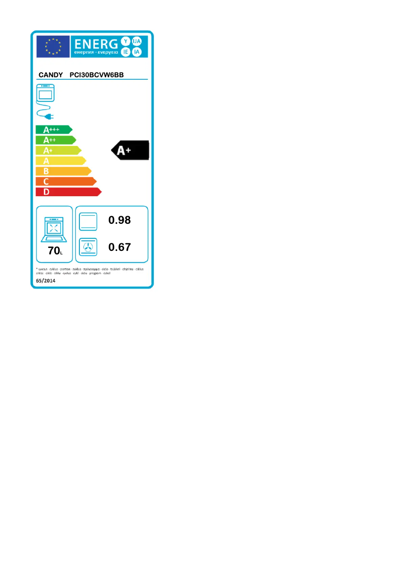 Page n°1 - Label énergétique Candy PCI30BCVW6BB