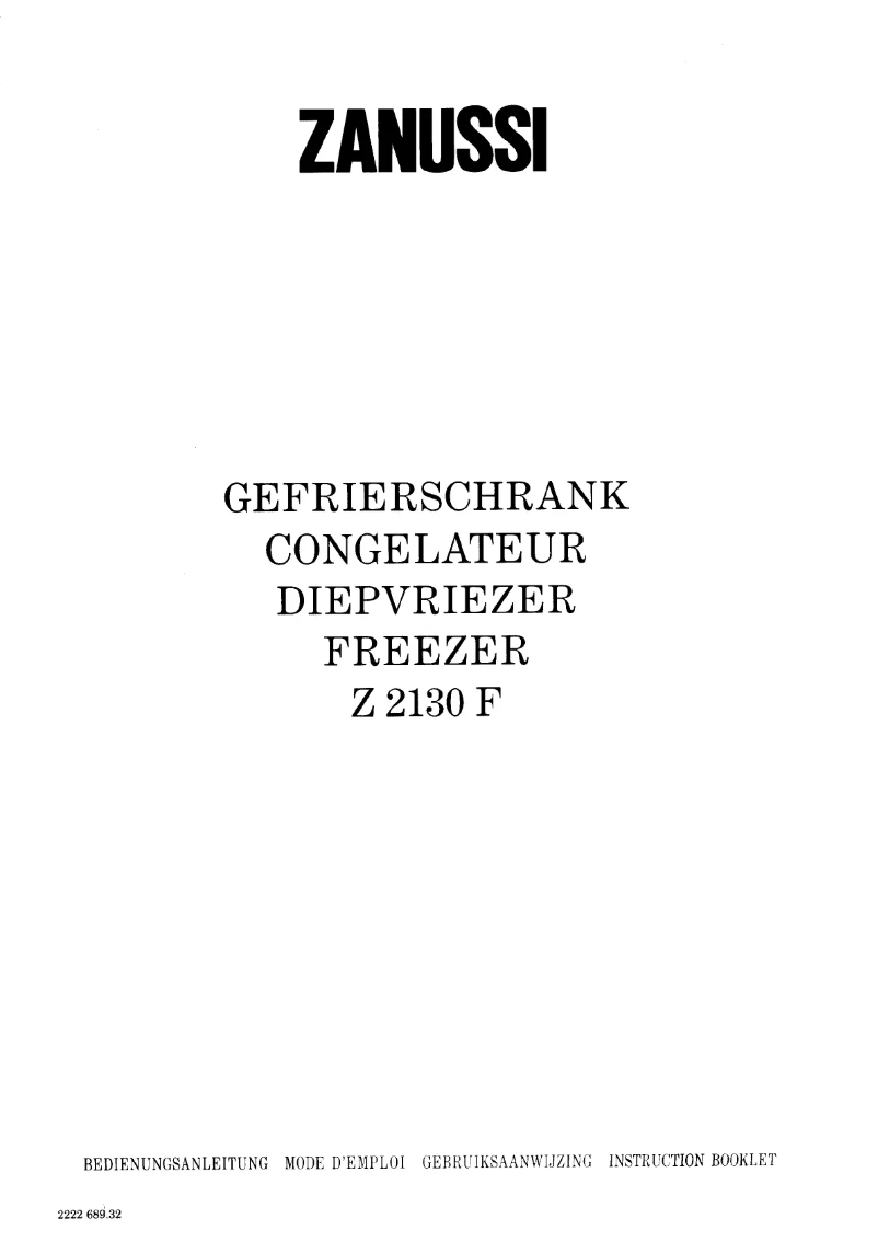 Page 1 de la notice Manuel utilisateur Zanussi Z2130F