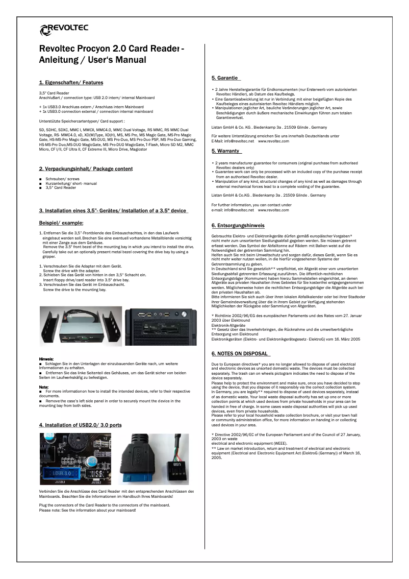 Page 1 de la notice Manuel utilisateur Revoltec Procyon 2 Bulk
