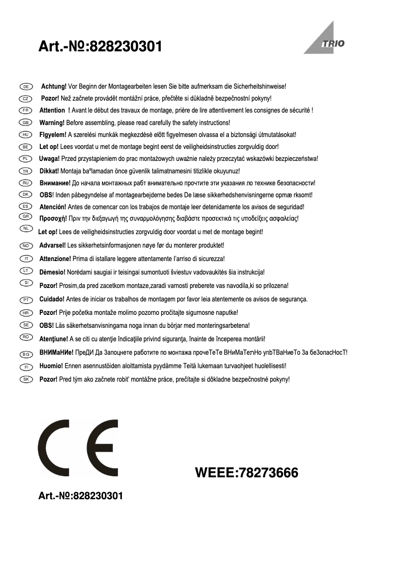 Page 1 de la notice Manuel utilisateur Trio Lighting Baloubet 828230301