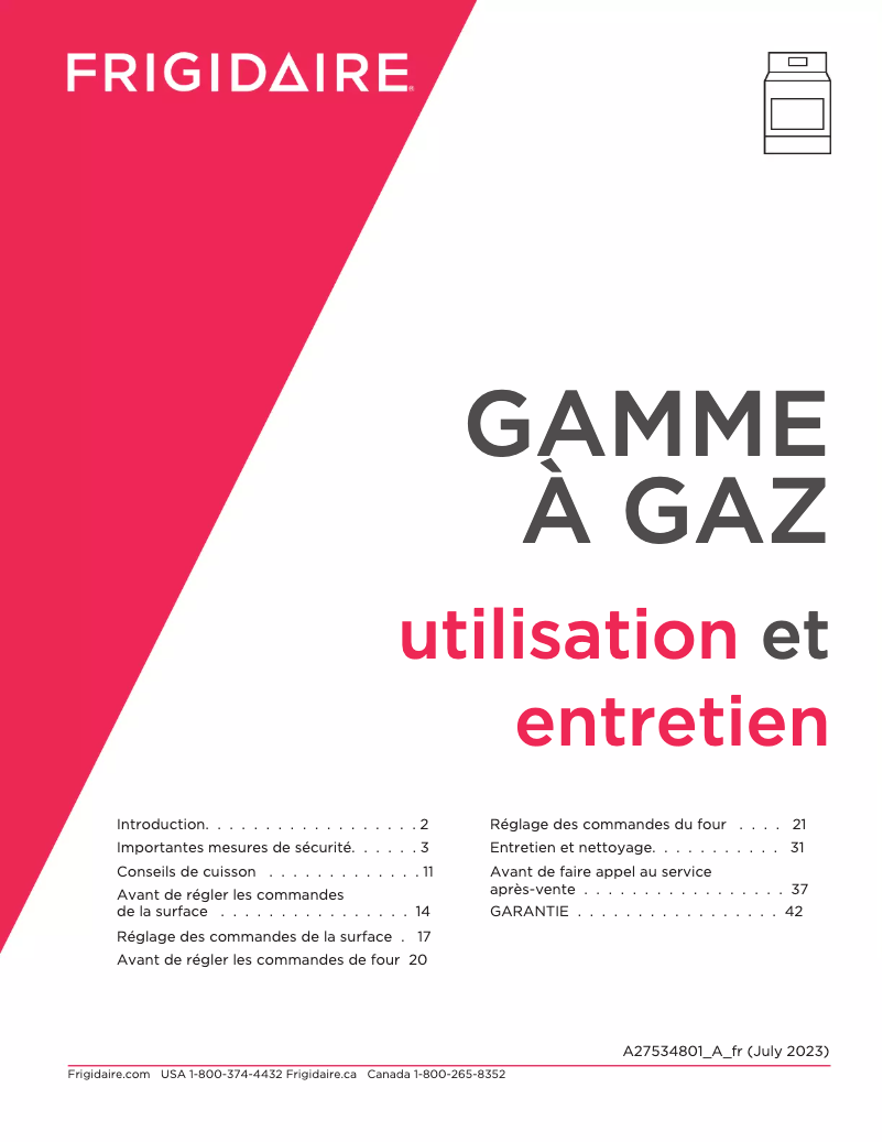 Page 1 de la notice Manuel utilisateur Frigidaire FCRG306LAF