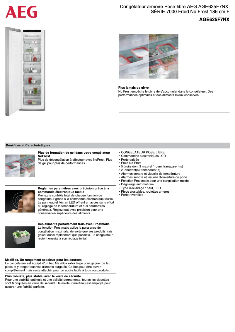 Page 1 de la notice Fiche technique AEG AGE625F7NX