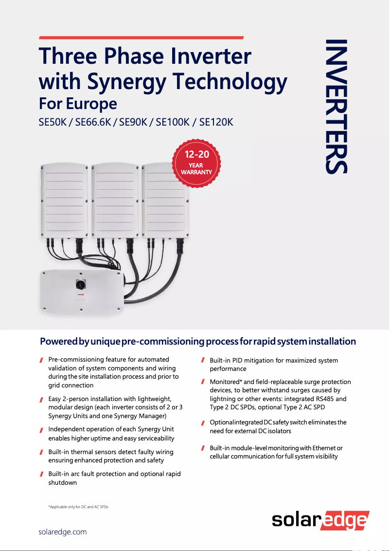 Page 1 de la notice Fiche technique SolarEdge SE90K-RW00IBNM4