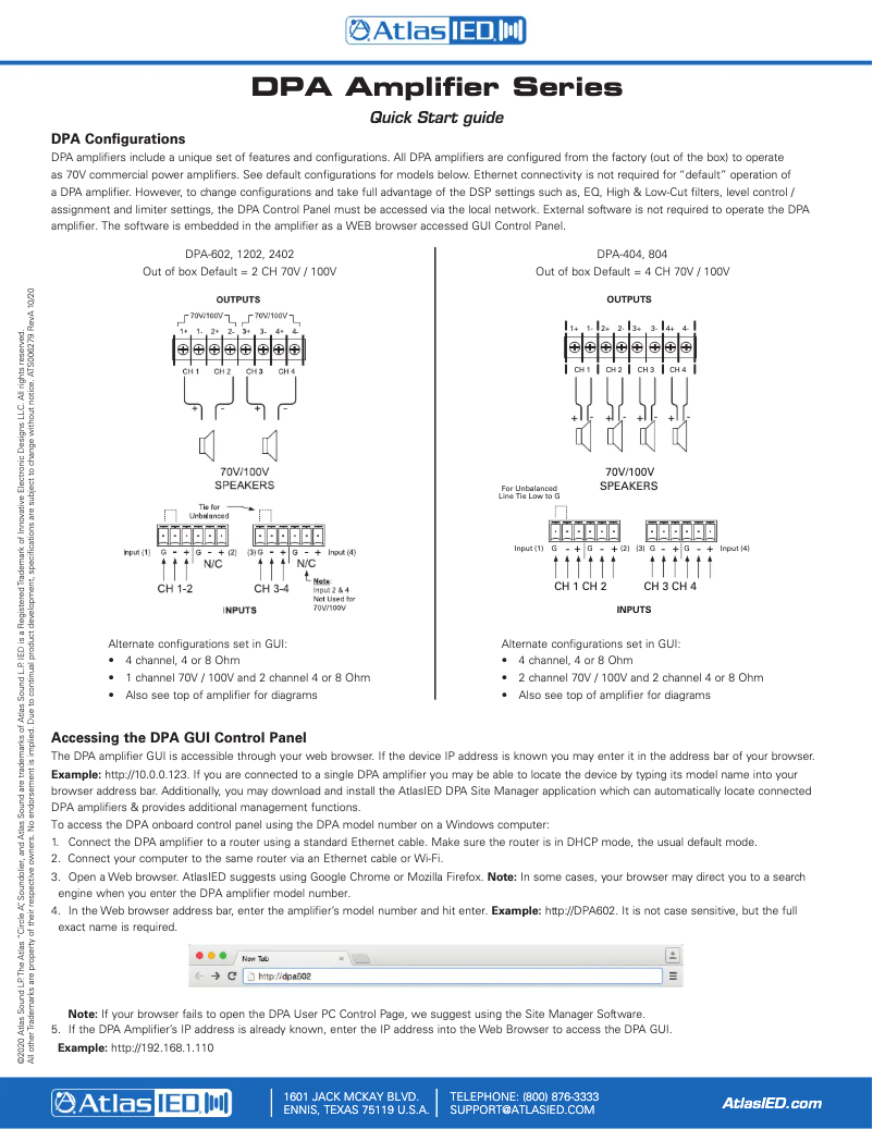 Page n°1 - Guide de démarrage rapide Atlas Sound DPA602