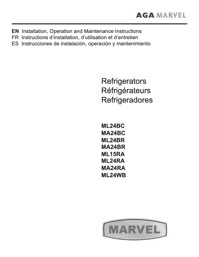 Page 1 de la notice Manuel utilisateur Marvel ML24WBP2RP