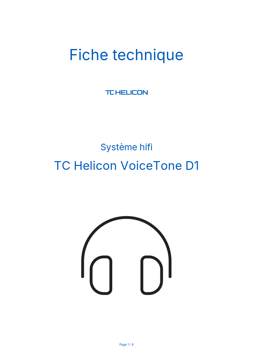 Page n°1 - Fiche technique TC Helicon VoiceTone D1