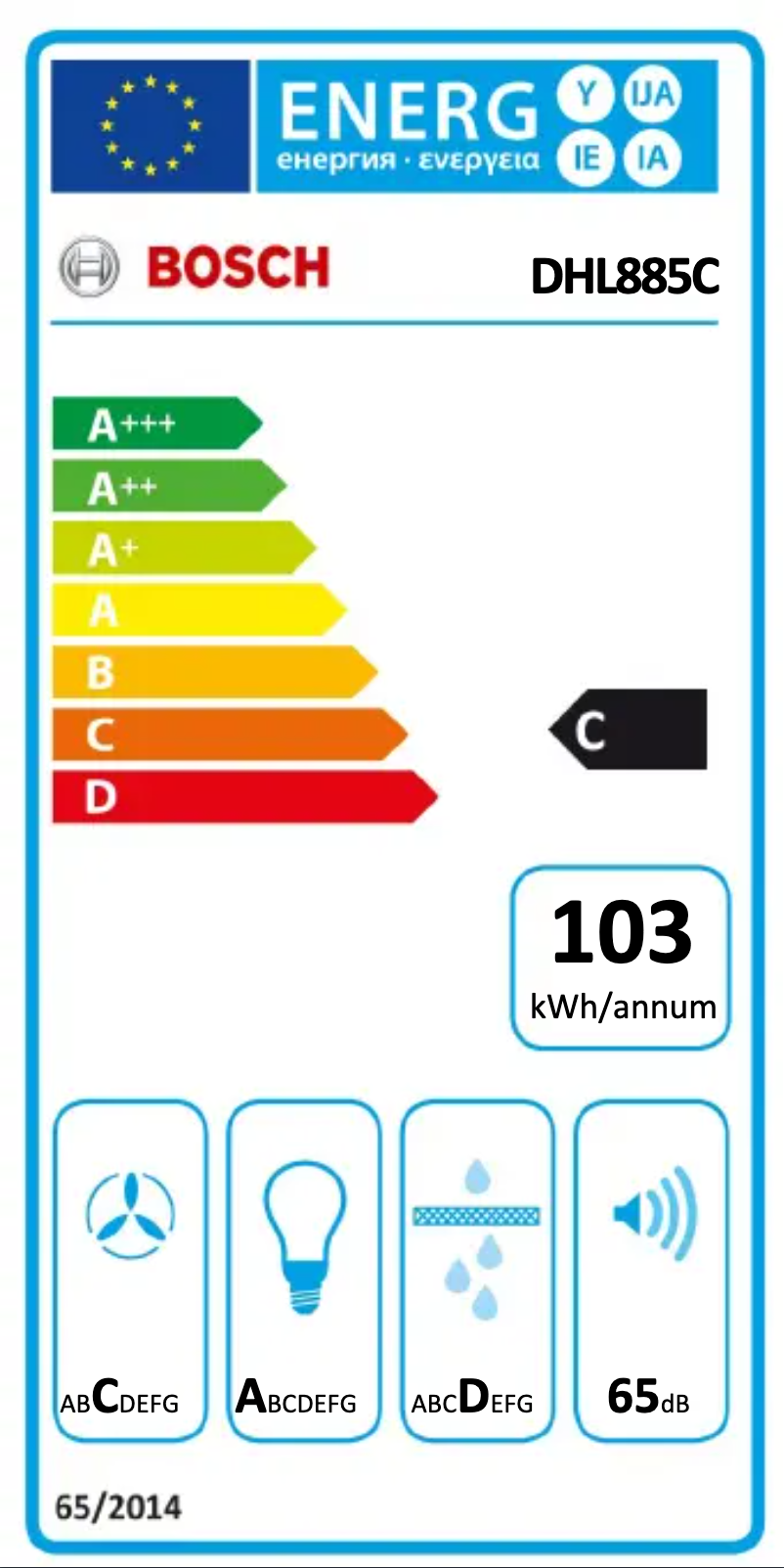 Page 1 of the manual Energy Label Bosch DHL885C