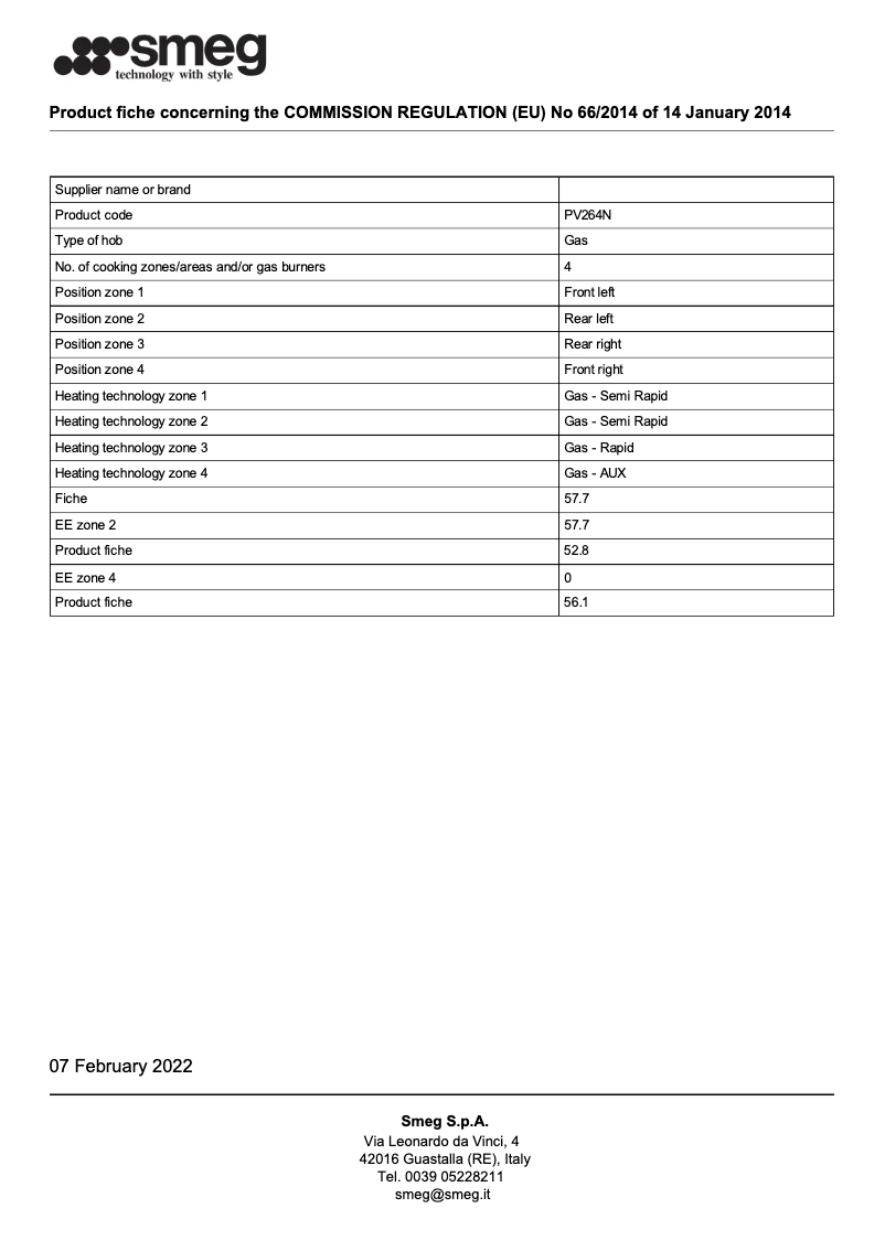 Page n°1 - Brochure Smeg PV264N