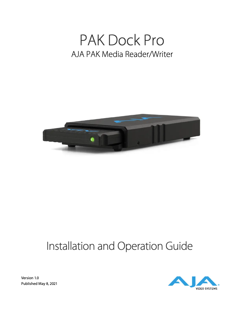 Página 1 del manual Manual de usuario AJA PAK Dock Pro