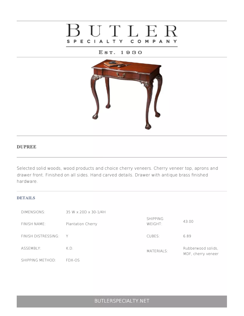 Page 1 de la notice Manuel utilisateur Butler Dupree 6042024