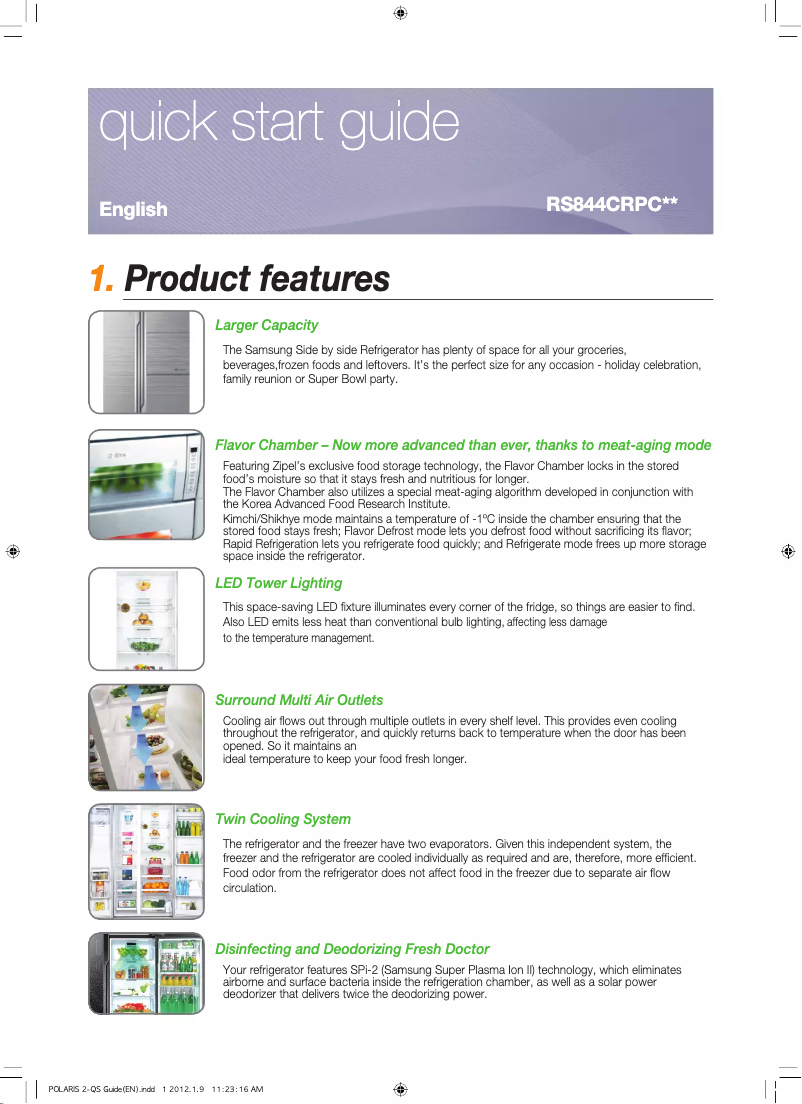 Page 1 de la notice Manuel utilisateur Samsung RS844CRPC2B