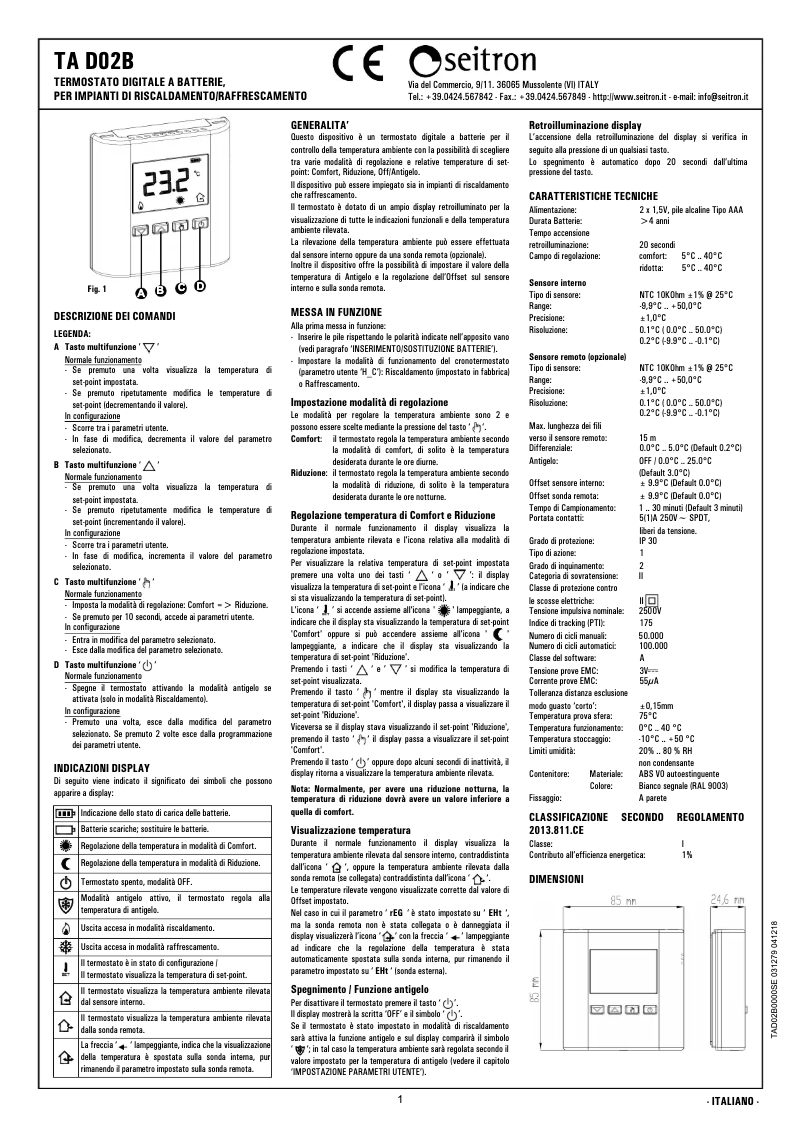 Page 1 de la notice Manuel utilisateur Seitron TAD02B