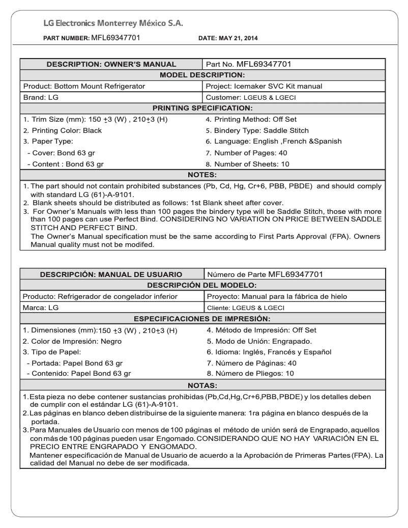 Page 1 de la notice Manuel utilisateur LG LK55C