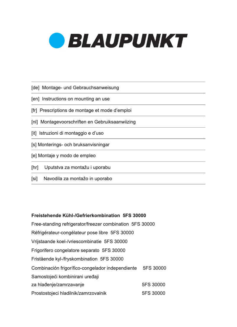 Page 1 de la notice Manuel utilisateur Blaupunkt 5FS30000