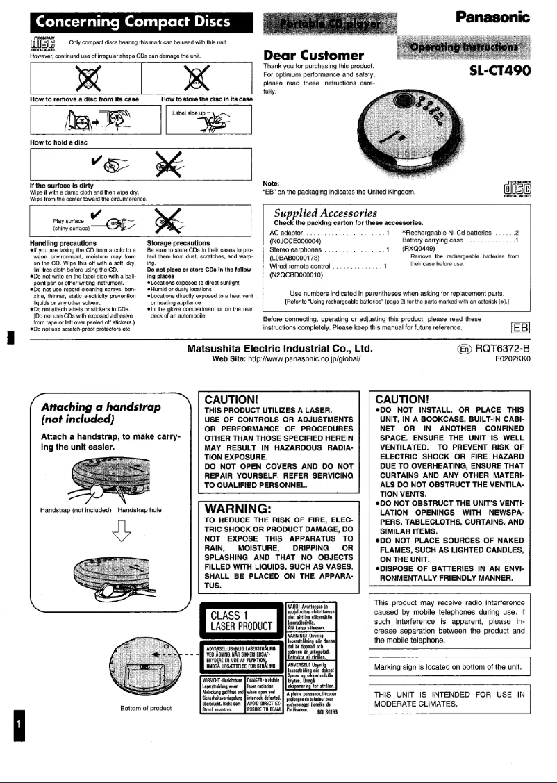 Page n°1 - Manuel utilisateur Panasonic SL-CT490