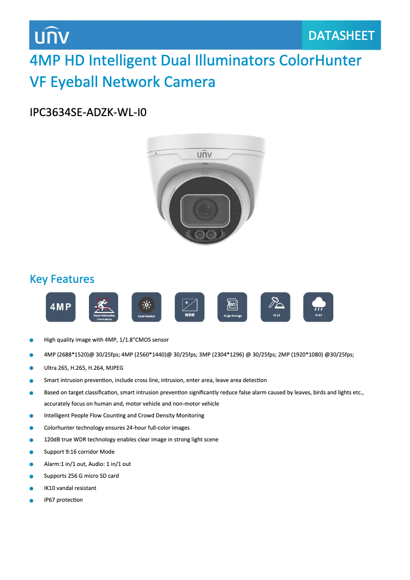 Page n°1 - Fiche technique UniView IPC3634SE-ADZK-WL-I0