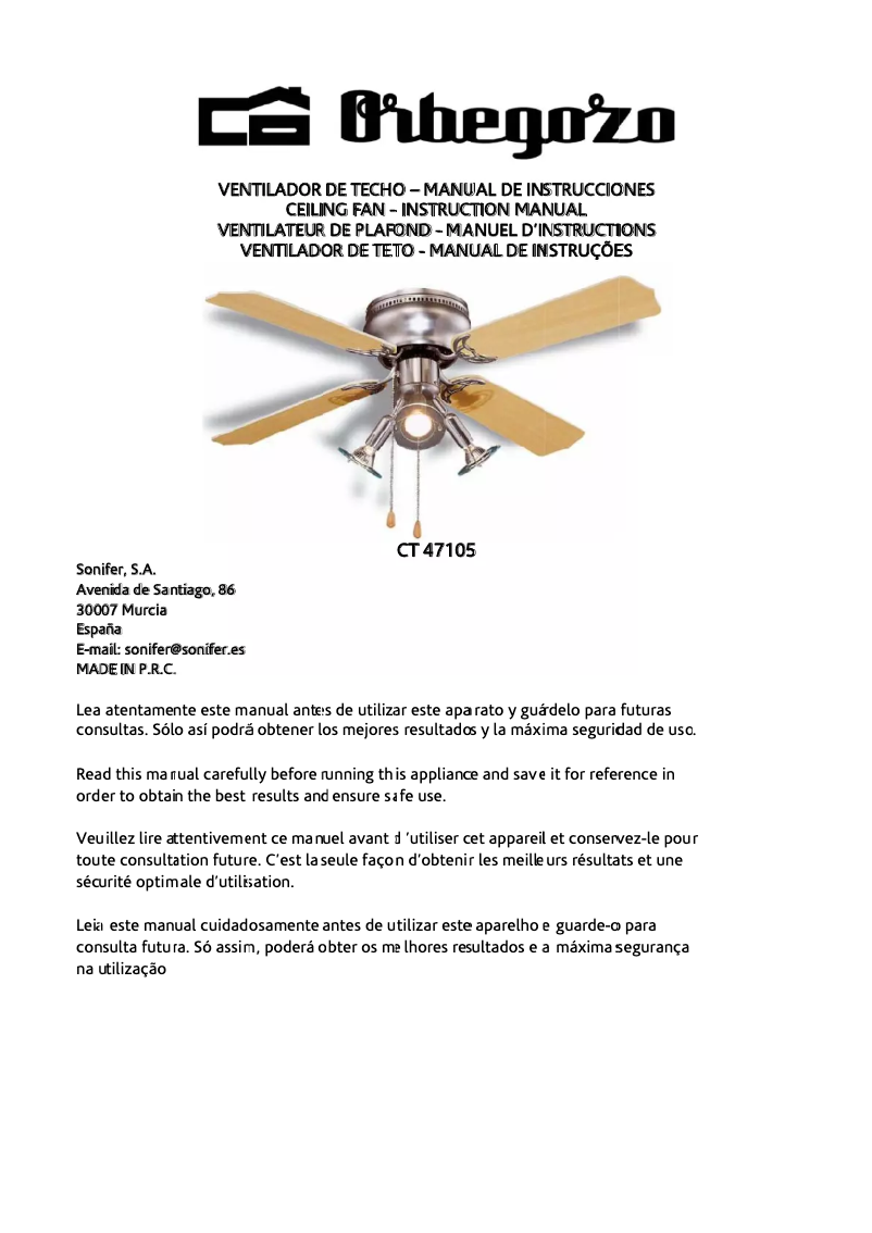 Page n°1 - Manuel utilisateur Orbegozo CT 47105