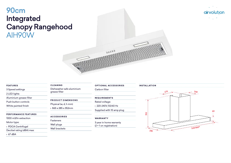 Page 1 de la notice Fiche technique InAlto AIH90W