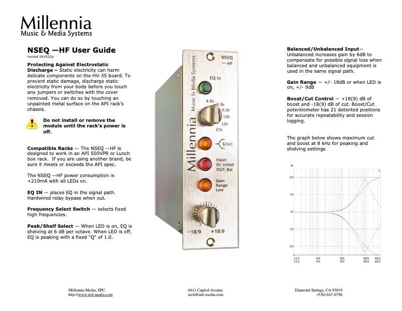 Page n°1 - Manuel utilisateur Millennia NSEQ-HF