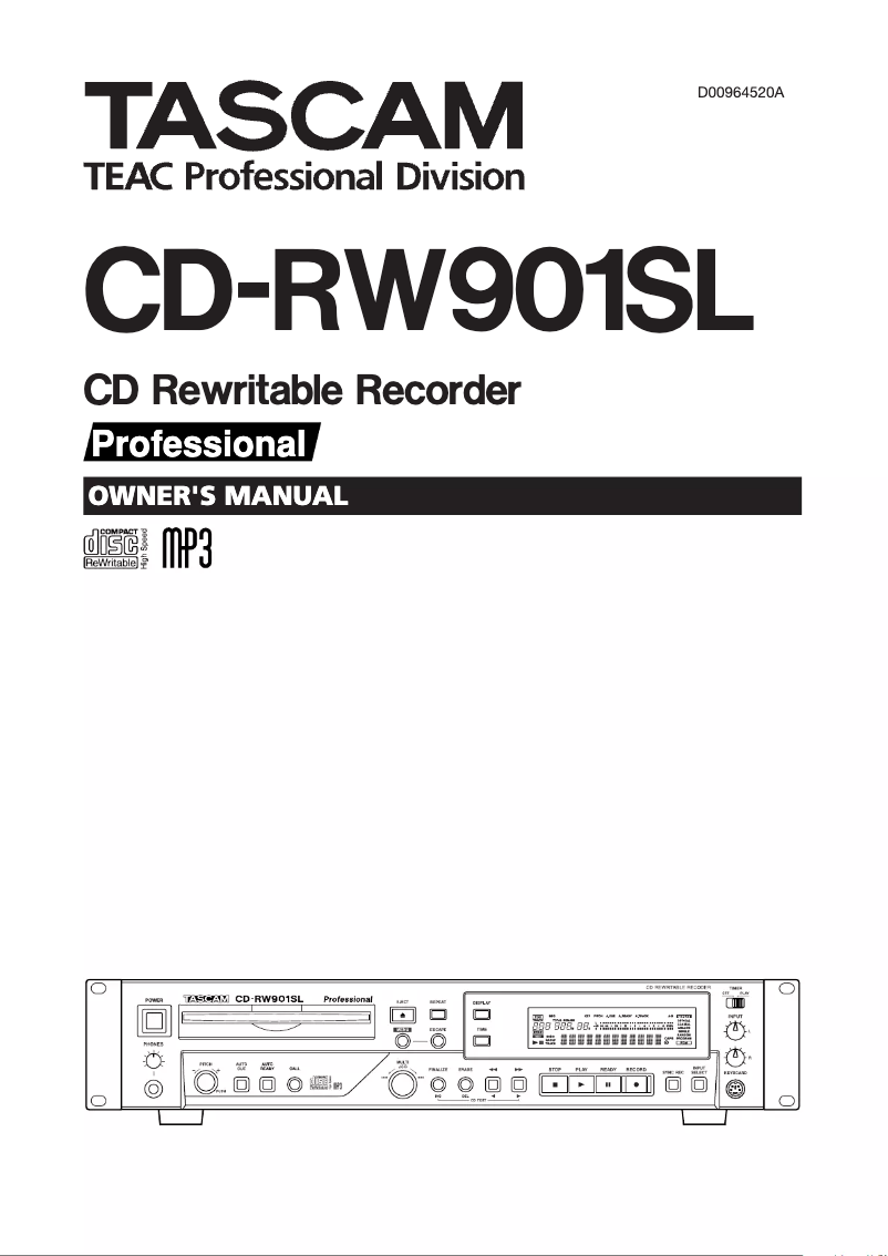 Page n°1 - Manuel utilisateur Tascam CD-RW901SL
